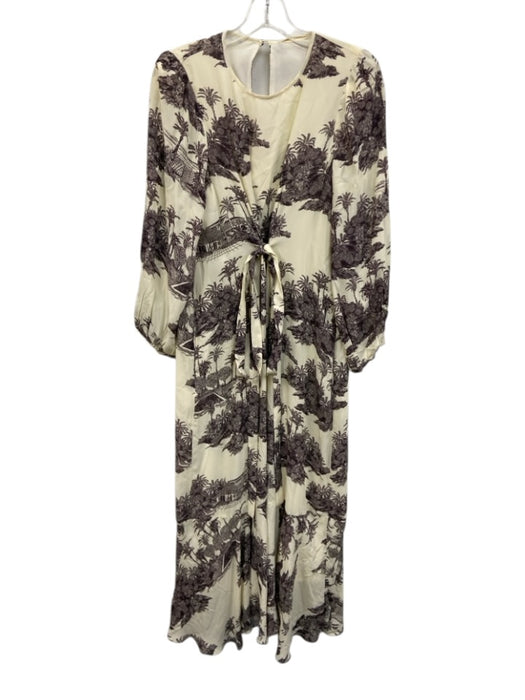 Tuckernuck x India Hicks Size M Beige & Gray Viscose Long puff sleeve Maxi Dress Beige & Gray / M