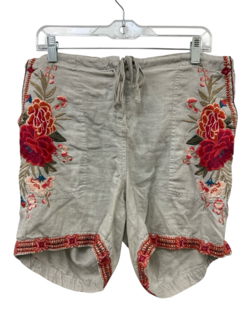 JW Los Angeles Size L Beige, Orange, Pink Linen Drawstring Waist Pockets Shorts Beige, Orange, Pink / L