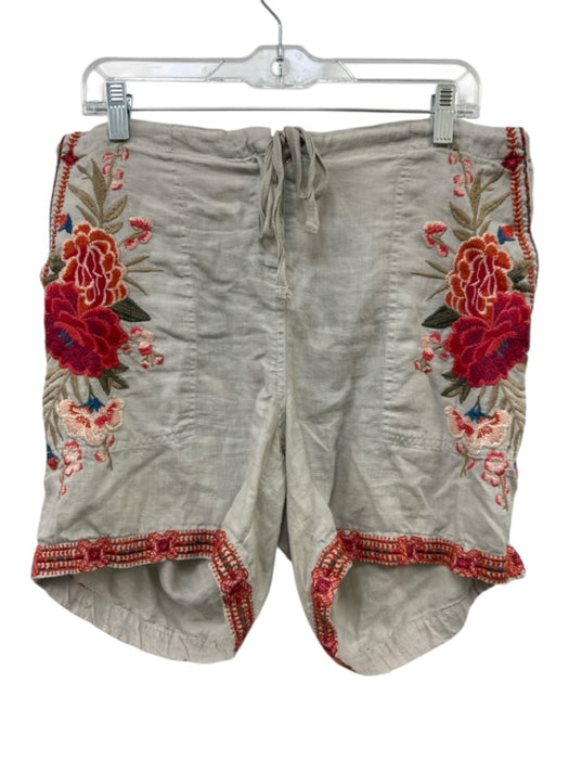 JW Los Angeles Size L Beige, Orange, Pink Linen Drawstring Waist Pockets Shorts Beige, Orange, Pink / L