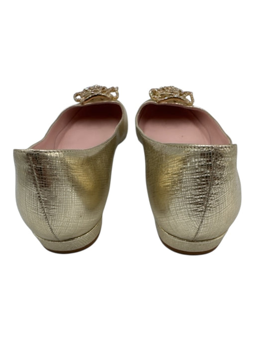 Kate Spade Shoe Size 7 Gold Leather Square Toe Floral Rhinestone Flats Gold / 7