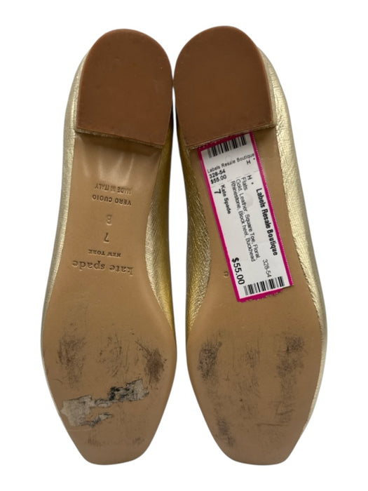 Kate Spade Shoe Size 7 Gold Leather Square Toe Floral Rhinestone Flats Gold / 7