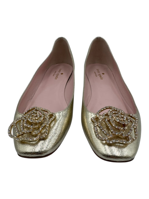 Kate Spade Shoe Size 7 Gold Leather Square Toe Floral Rhinestone Flats Gold / 7