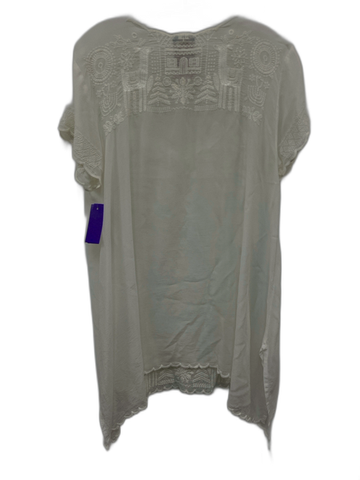 Johnny Was Size M White Cupra Rayon Short Sleeve Embroidered Design V Neck Top White / M