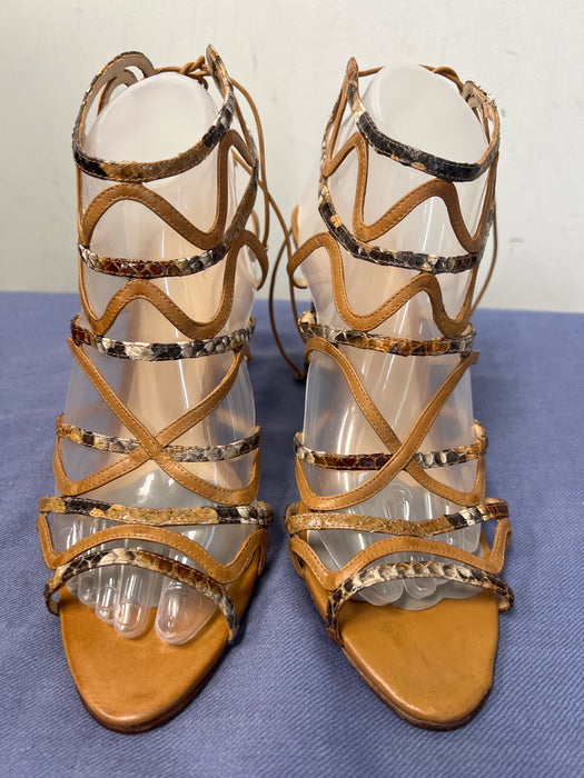 Alexandre Birman Shoe Size 40 Brown Leather Strappy Stiletto Ankle Tie Shoes