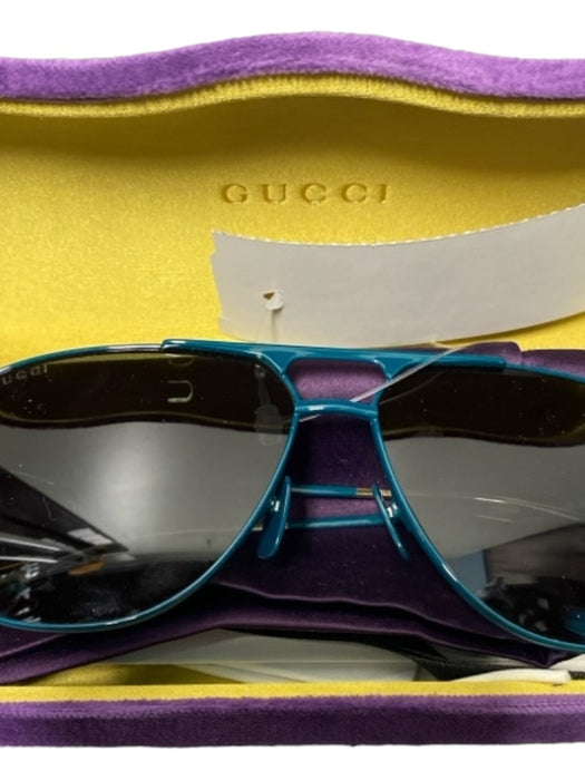Gucci Teal Gold Accents Aviator Black Lens Sunglasses Teal