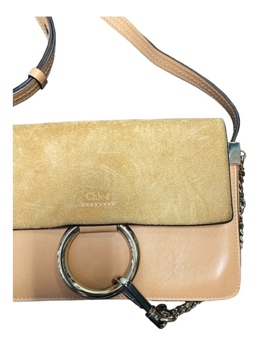 Chloe Peach Leather & Suede Gold hardware Crossbody Circle Clasp Bag Peach