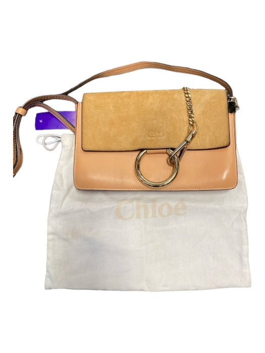 Chloe Peach Leather & Suede Gold hardware Crossbody Circle Clasp Bag Peach