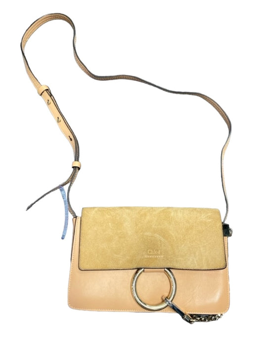 Chloe Peach Leather & Suede Gold hardware Crossbody Circle Clasp Bag Peach