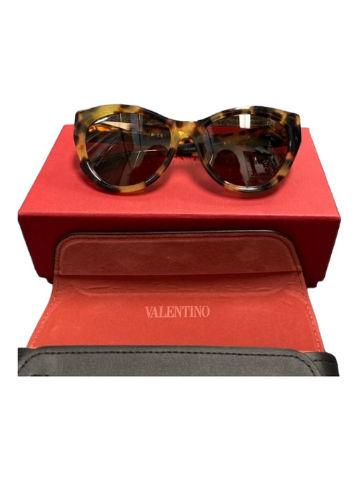 Valentino tortoise Plastic Gold hardware Stone Detail Brown Lenses Sunglasses tortoise