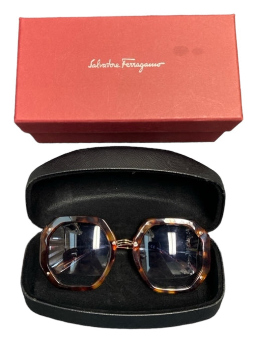 Salvatore Ferragamo tortoise Gold Hardware Octagonal Plastic Sunglasses tortoise