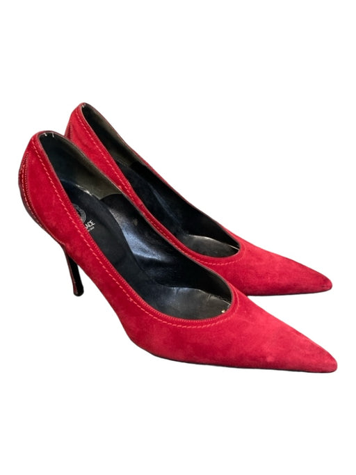 Versace Shoe Size 39 Deep Red Suede & Leather Pointed Toe Closed Toe Heels Deep Red / 39