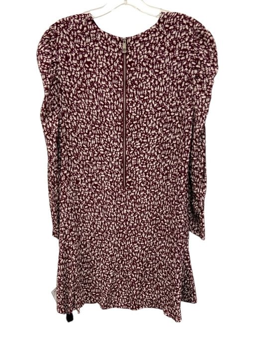 Whistles Size 8 Burgundy & Cream Viscose Long Sleeve People Print Back Zip Dress Burgundy & Cream / 8