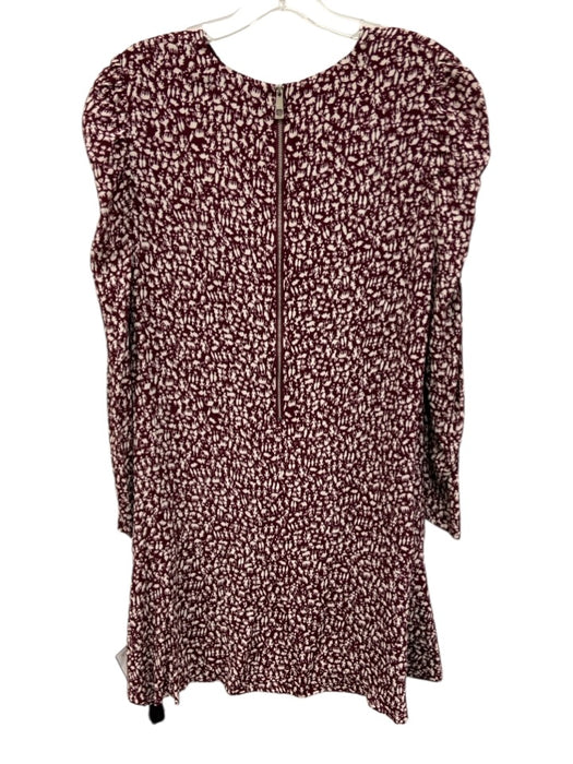 Whistles Size 8 Burgundy & Cream Viscose Long Sleeve People Print Back Zip Dress Burgundy & Cream / 8