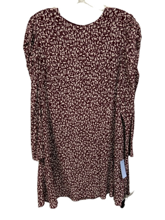Whistles Size 8 Burgundy & Cream Viscose Long Sleeve People Print Back Zip Dress Burgundy & Cream / 8