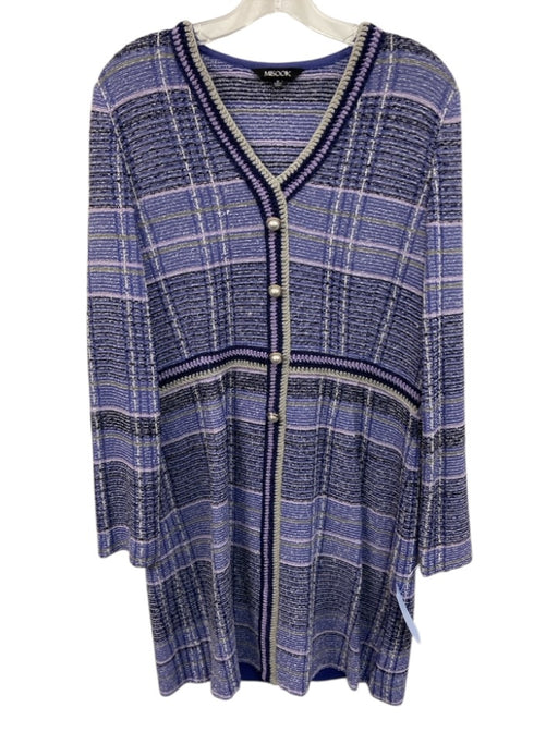 Misook Size Small Purple Mix Knit Buttons Long Sleeve Dress Purple Mix / Small