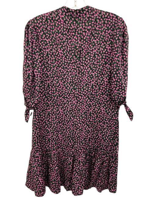 Rebecca Taylor Size Medium Black, Pink, Green Silk Blend Floral Back Zip Dress Black, Pink, Green / Medium