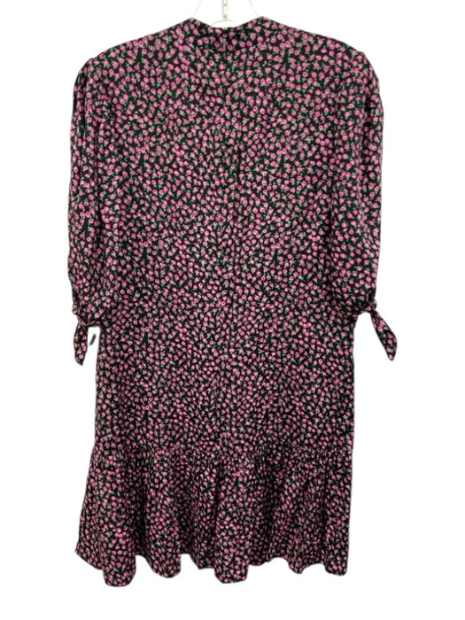 Rebecca Taylor Size Medium Black, Pink, Green Silk Blend Floral Back Zip Dress Black, Pink, Green / Medium