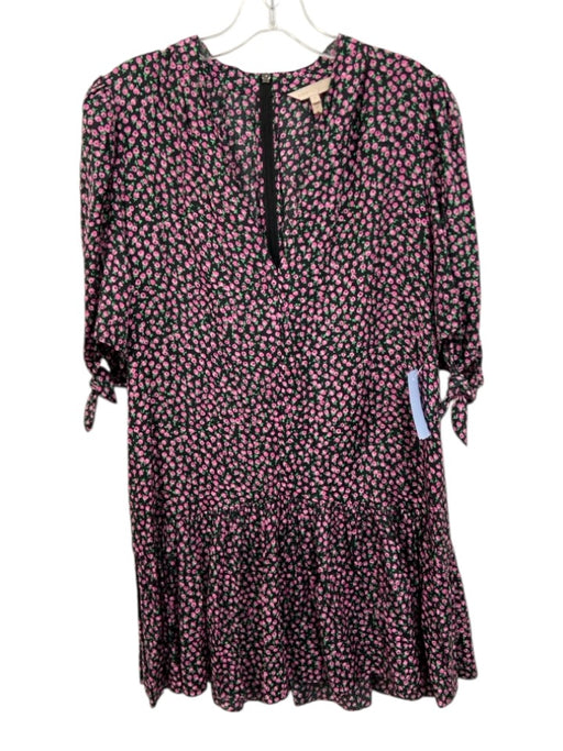 Rebecca Taylor Size Medium Black, Pink, Green Silk Blend Floral Back Zip Dress Black, Pink, Green / Medium