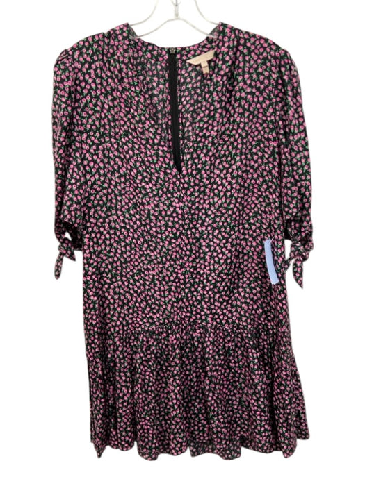 Rebecca Taylor Size Medium Black, Pink, Green Silk Blend Floral Back Zip Dress Black, Pink, Green / Medium