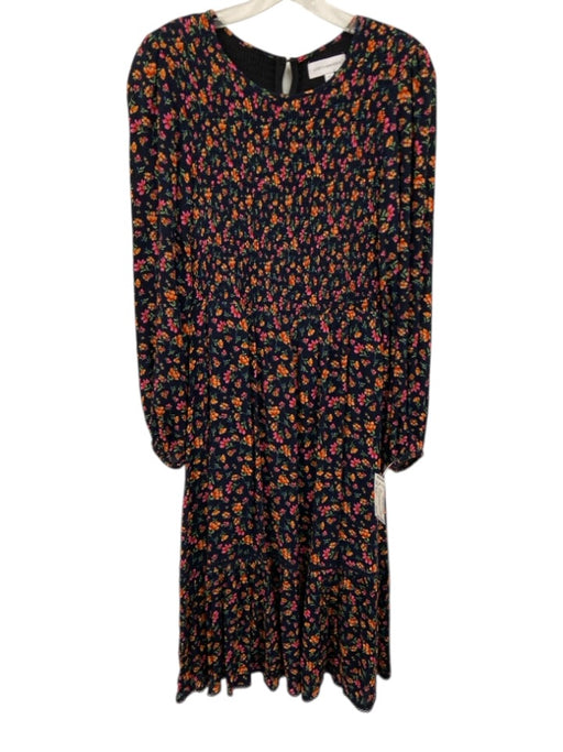 Lost + Wander Size Small Navy, Orange, Pink Floral Long Sleeve Smocked Dress Navy, Orange, Pink / Small