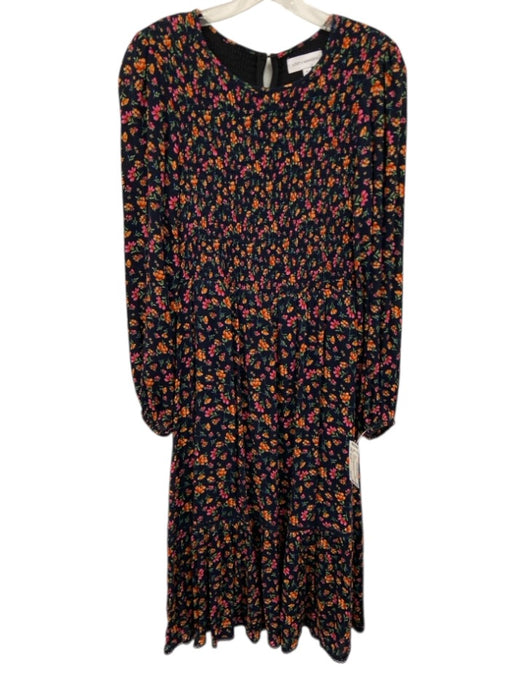 Lost + Wander Size Small Navy, Orange, Pink Floral Long Sleeve Smocked Dress Navy, Orange, Pink / Small