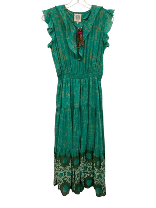 Bell by Alicia Bell Size Medium Teal Print Cotton Blend Abstract Maxi Dress Teal Print / Medium