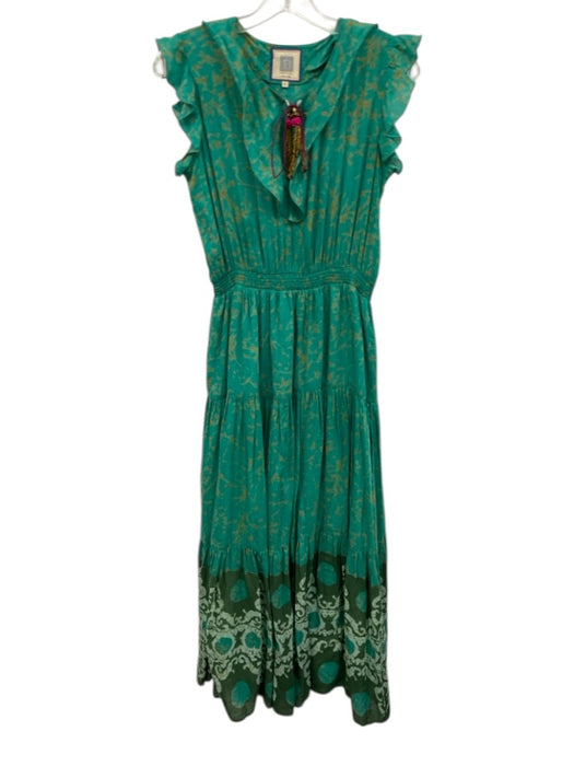 Bell by Alicia Bell Size Medium Teal Print Cotton Blend Abstract Maxi Dress Teal Print / Medium