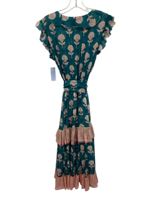 Bell by Alicia Bell Size Medium Teal, White, Pink Silk Blend Floral Midi Dress Teal, White, Pink / Medium