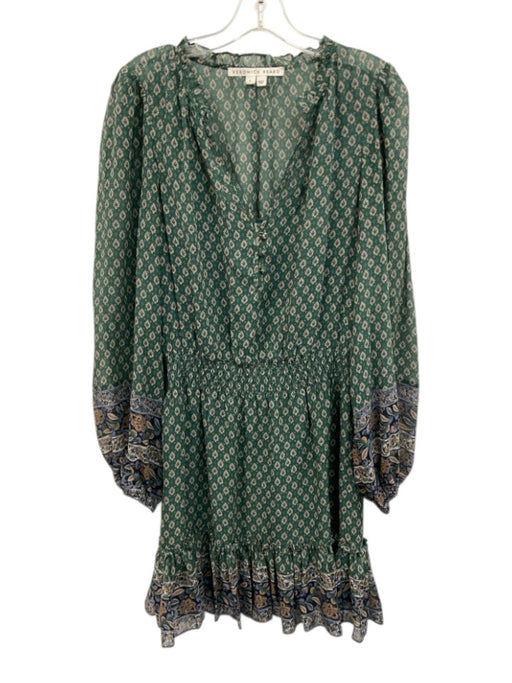Veronica Beard Size 8 Green, Beige, Blue Silk Abstract Long Sleeve Paisley Dress Green, Beige, Blue / 8