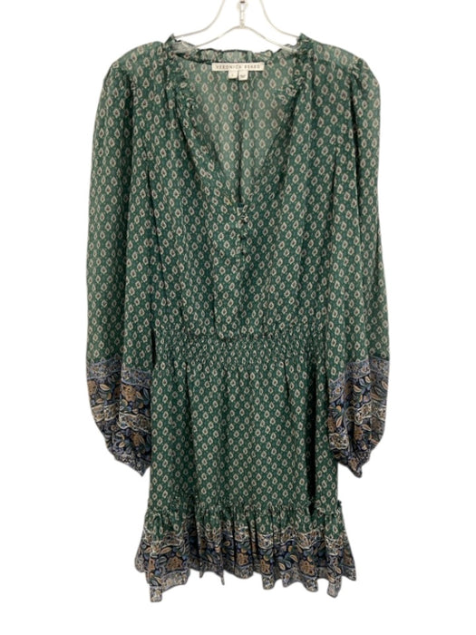 Veronica Beard Size 8 Green, Beige, Blue Silk Abstract Long Sleeve Paisley Dress Green, Beige, Blue / 8