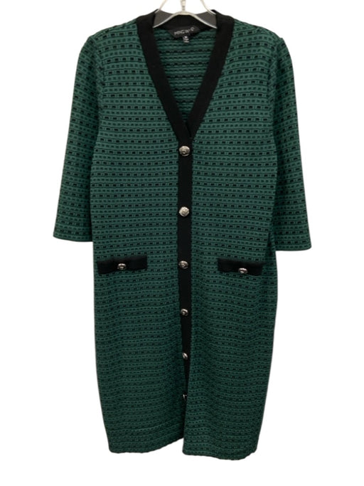 Ming wang Size Medium Green & Black Print Acrylic Blend Knit 3/4 Sleeve Dress Green & Black Print / Medium
