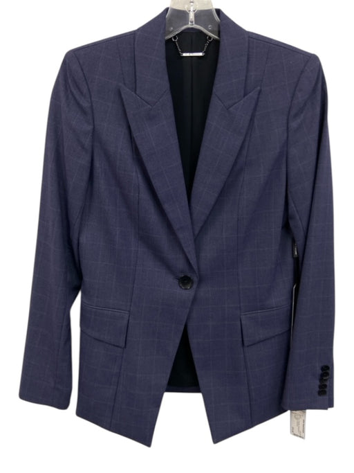 Elie Tahari Size 2 Navy Polyester Windowpane 1 Button Blazer Jacket Navy / 2