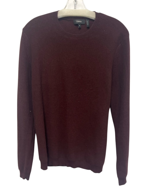 Theory Size M Burgundy Cashmere Heathered Rib Knit Crew Neck Sweater Burgundy / M