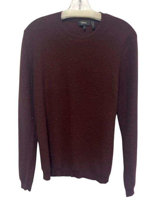 Theory Size M Burgundy Cashmere Heathered Rib Knit Crew Neck Sweater Burgundy / M