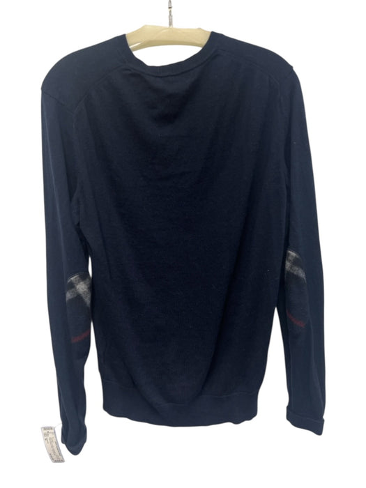 Burberry Size M navy blue & multi Cashmere Crew Neck Plaid Elbow Patch Sweater navy blue & multi / M
