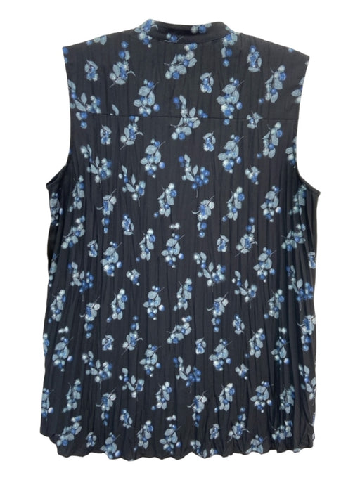 Vince Size XXS Black & Blue Polyester Tank Button Up Pleated Floral Print Top Black & Blue / XXS