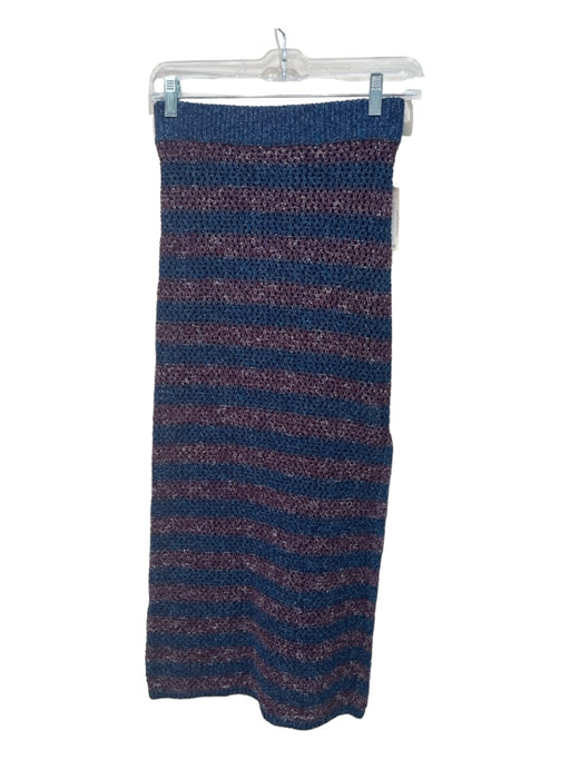 Rag & Bone Size XS Blue & Burgundy Cotton Blend Elastic Waist Striped Maxi Skirt Blue & Burgundy / XS