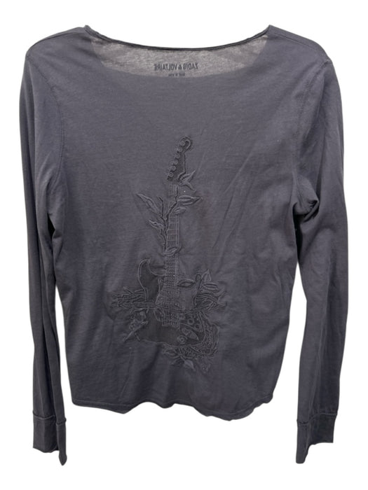 Zadig & Voltaire Size S Gray Cotton Long Sleeve V Neck Lace Back Top Gray / S