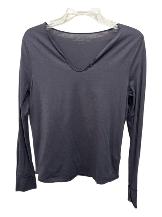 Zadig & Voltaire Size S Gray Cotton Long Sleeve V Neck Lace Back Top Gray / S