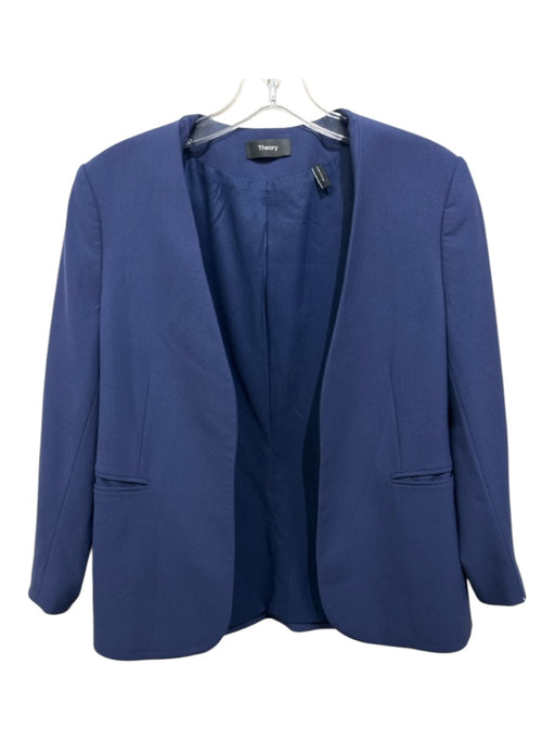 Theory Size 4 dark blue Wool Open Front Pockets 3/4 Sleeve Jacket dark blue / 4