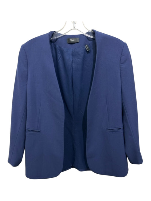 Theory Size 4 dark blue Wool Open Front Pockets 3/4 Sleeve Jacket dark blue / 4