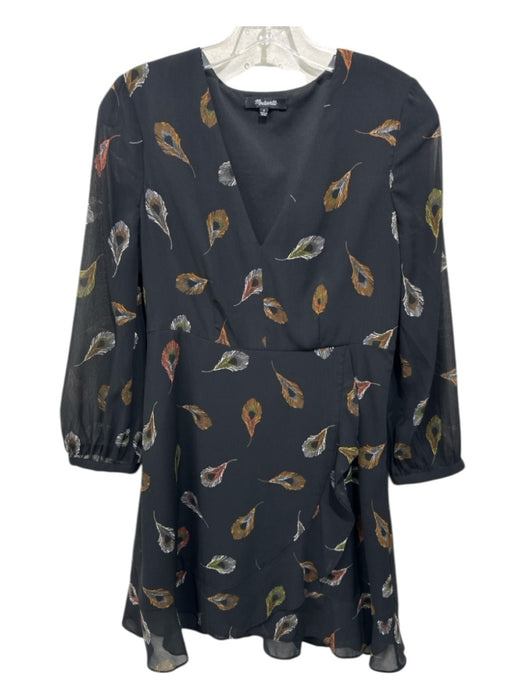 Madewell Size 2 Black, Orange, White Long Sleeve feathers V Neck Dress Black, Orange, White / 2