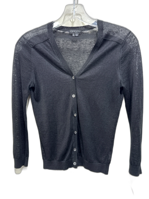 Theory Size XS Black Linen Blend Button Light Weight Long Sleeve Cardigan Black / XS