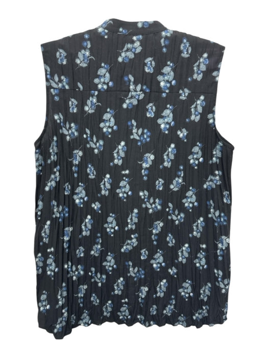 Vince Size XXS Navy Blue & Blue Polyester Sleeveless Floral Accordian Pleat Top Navy Blue & Blue / XXS