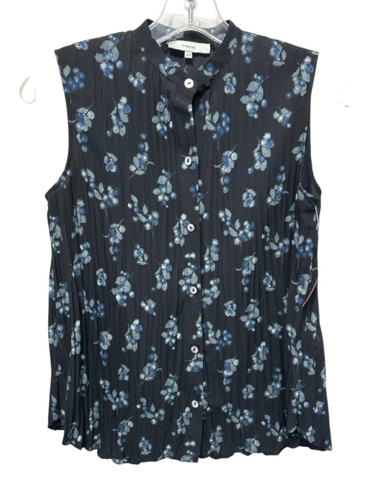 Vince Size XXS Navy Blue & Blue Polyester Sleeveless Floral Accordian Pleat Top Navy Blue & Blue / XXS