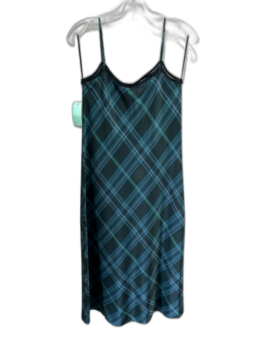 Vince Size XS dark green, black, pink Polyester Satin Plaid Lace Trim Midi Dress dark green, black, pink / XS