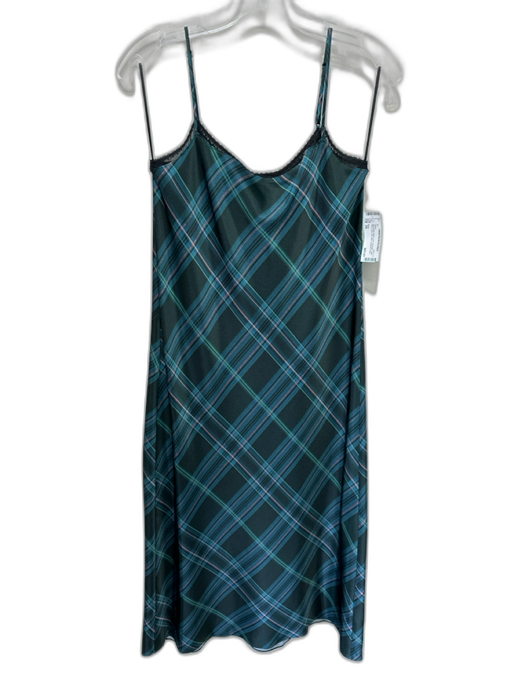 Vince Size XS dark green, black, pink Polyester Satin Plaid Lace Trim Midi Dress dark green, black, pink / XS