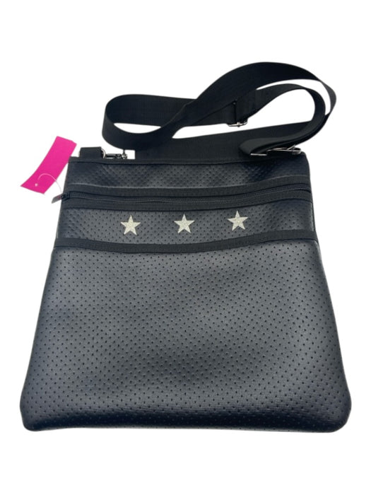 Haute Shore Black & Silver Neoprene Zip Top Star Perforated Crossbody Bag Black & Silver / S/M