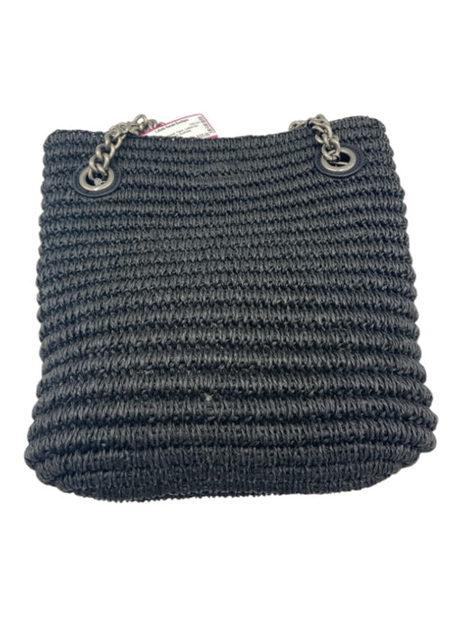 Kurt Geiger Black & Gunmetal Paper Leather trim Bird Woven Hand Bag Black & Gunmetal / S