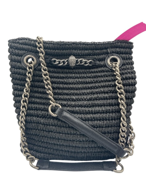 Kurt Geiger Black & Gunmetal Paper Leather trim Bird Woven Hand Bag Black & Gunmetal / S